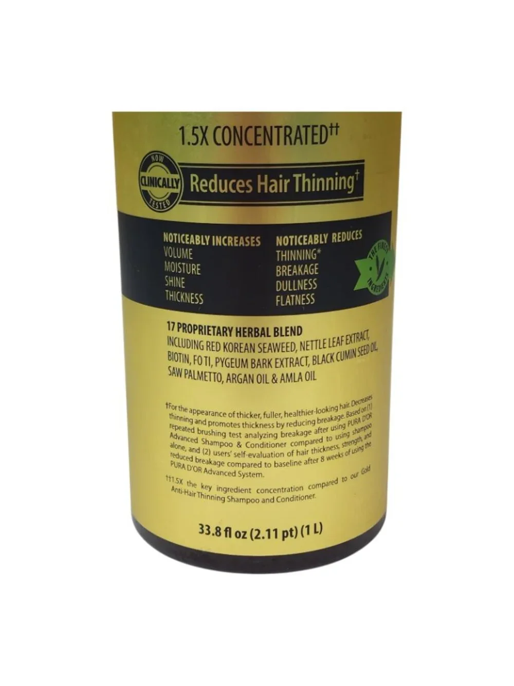 Pura Dor Advanced Shampoo Jumbo 33.8 oz Reduces Hair Thinning Volumizes